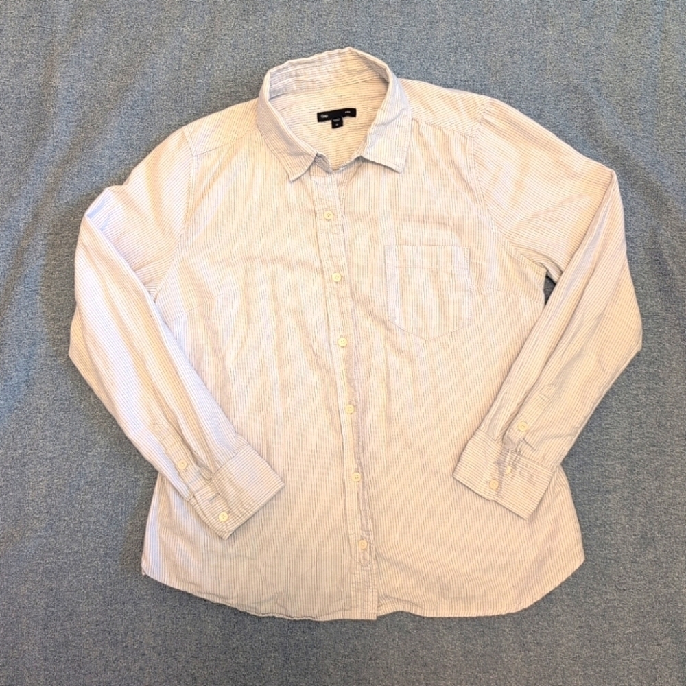 GAP Womens Medium Blue Striped Button Up Long Sleeve Shirt Medium